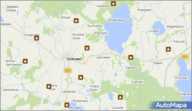 mapa Leśniewo gmina Srokowo, Leśniewo gmina Srokowo na mapie Targeo