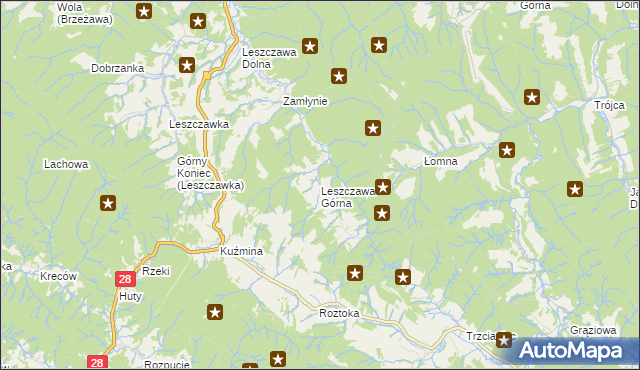 mapa Leszczawa Górna, Leszczawa Górna na mapie Targeo