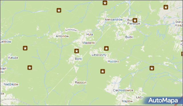 mapa Leszczyny gmina Chlewiska, Leszczyny gmina Chlewiska na mapie Targeo