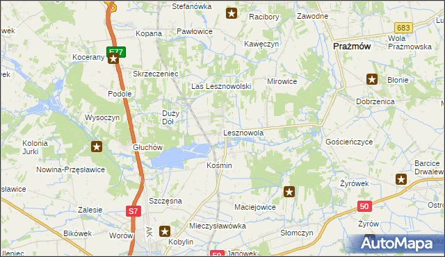 mapa Lesznowola gmina Grójec, Lesznowola gmina Grójec na mapie Targeo