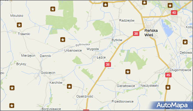 mapa Łężce gmina Reńska Wieś, Łężce gmina Reńska Wieś na mapie Targeo