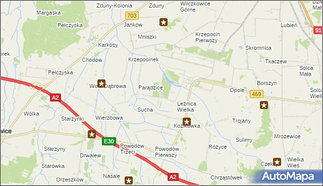 mapa Leźnica Wielka-Osiedle, Leźnica Wielka-Osiedle na mapie Targeo