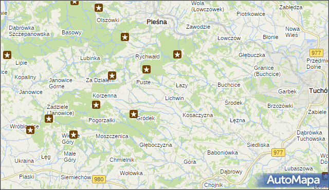 mapa Lichwin gmina Pleśna, Lichwin gmina Pleśna na mapie Targeo