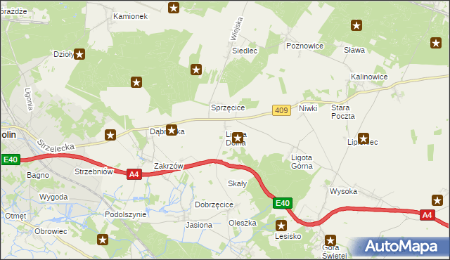 mapa Ligota Dolna gmina Strzelce Opolskie, Ligota Dolna gmina Strzelce Opolskie na mapie Targeo