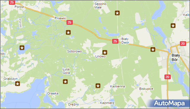 mapa Linowo gmina Biały Bór, Linowo gmina Biały Bór na mapie Targeo