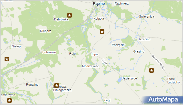 mapa Lipie gmina Rąbino, Lipie gmina Rąbino na mapie Targeo