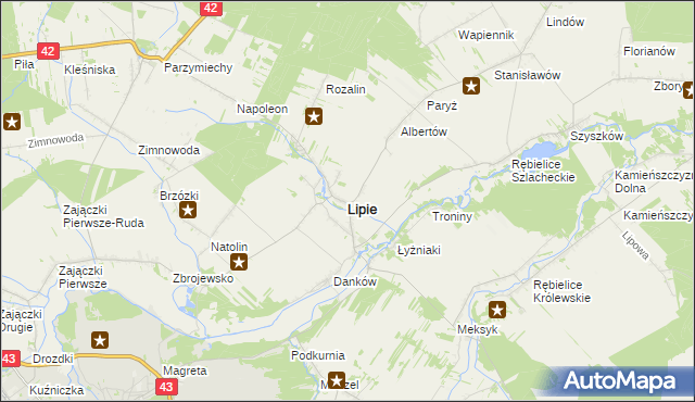 mapa Lipie powiat kłobucki, Lipie powiat kłobucki na mapie Targeo