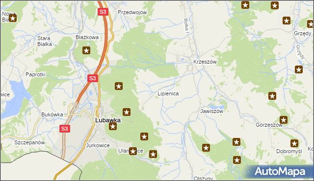 mapa Lipienica gmina Kamienna Góra, Lipienica gmina Kamienna Góra na mapie Targeo