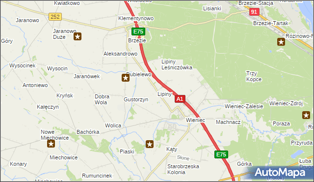 mapa Lipiny gmina Brześć Kujawski, Lipiny gmina Brześć Kujawski na mapie Targeo