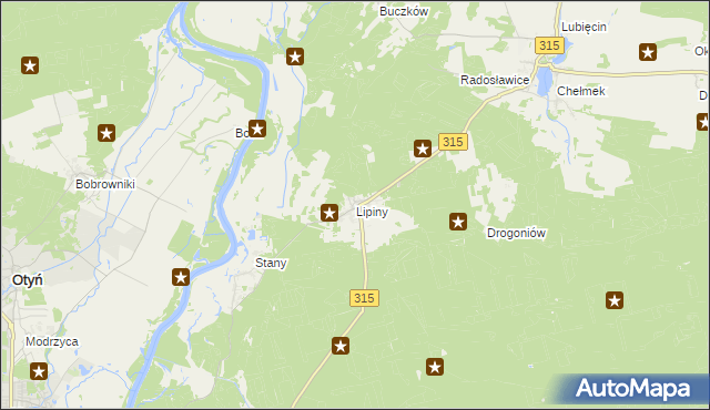 mapa Lipiny gmina Nowa Sól, Lipiny gmina Nowa Sól na mapie Targeo