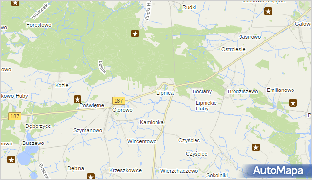 mapa Lipnica gmina Szamotuły, Lipnica gmina Szamotuły na mapie Targeo