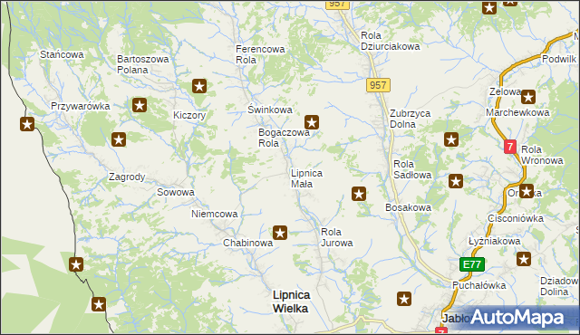 mapa Lipnica Mała, Lipnica Mała na mapie Targeo