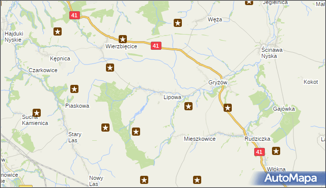 mapa Lipowa gmina Nysa, Lipowa gmina Nysa na mapie Targeo