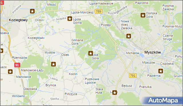 mapa Lisia Góra gmina Koziegłowy, Lisia Góra gmina Koziegłowy na mapie Targeo