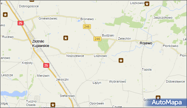 mapa Liszkowo gmina Rojewo, Liszkowo gmina Rojewo na mapie Targeo