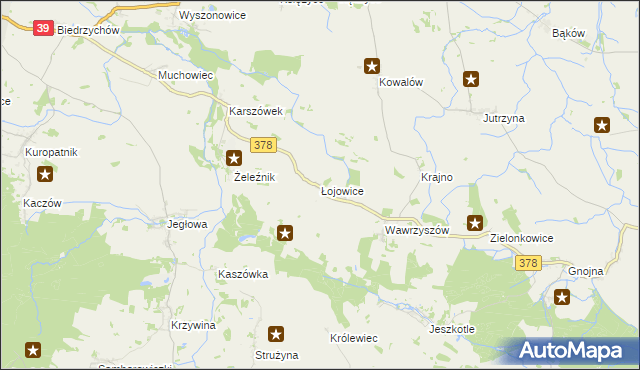 mapa Łojowice gmina Wiązów, Łojowice gmina Wiązów na mapie Targeo