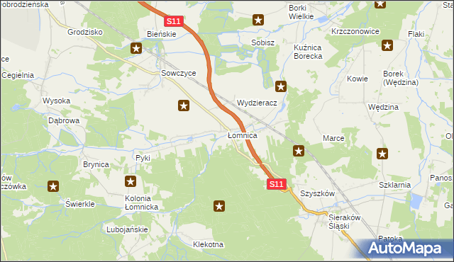 mapa Łomnica gmina Olesno, Łomnica gmina Olesno na mapie Targeo