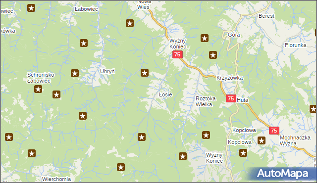 mapa Łosie gmina Łabowa, Łosie gmina Łabowa na mapie Targeo