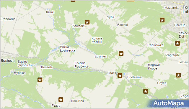mapa Łosiniec gmina Susiec, Łosiniec gmina Susiec na mapie Targeo