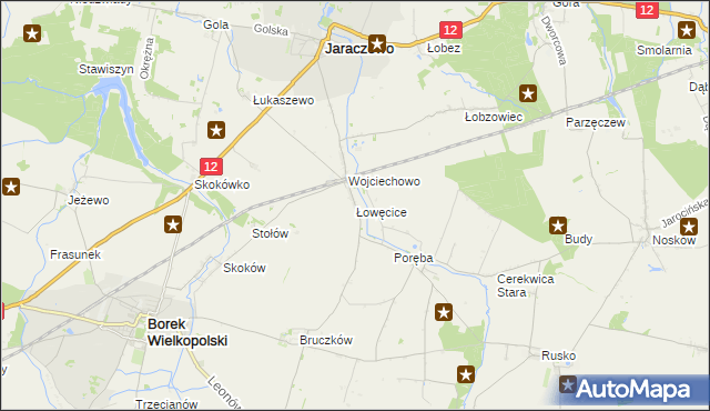 mapa Łowęcice gmina Jaraczewo, Łowęcice gmina Jaraczewo na mapie Targeo