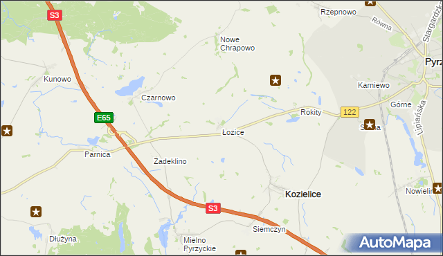 mapa Łozice gmina Kozielice, Łozice gmina Kozielice na mapie Targeo