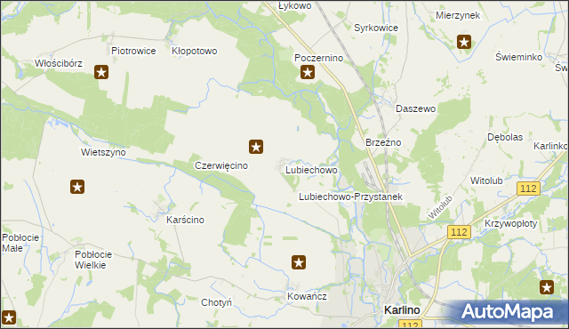 mapa Lubiechowo gmina Karlino, Lubiechowo gmina Karlino na mapie Targeo