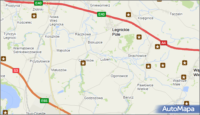 mapa Lubień gmina Legnickie Pole, Lubień gmina Legnickie Pole na mapie Targeo