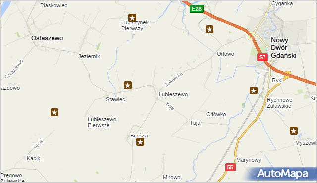 mapa Lubieszewo gmina Nowy Dwór Gdański, Lubieszewo gmina Nowy Dwór Gdański na mapie Targeo