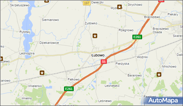 mapa Łubowo powiat gnieźnieński, Łubowo powiat gnieźnieński na mapie Targeo