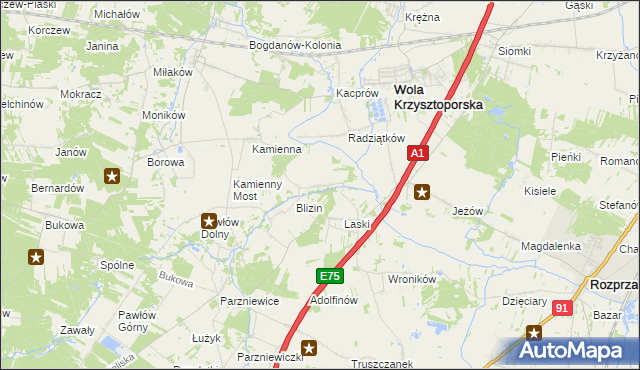 mapa Ludwików gmina Wola Krzysztoporska, Ludwików gmina Wola Krzysztoporska na mapie Targeo