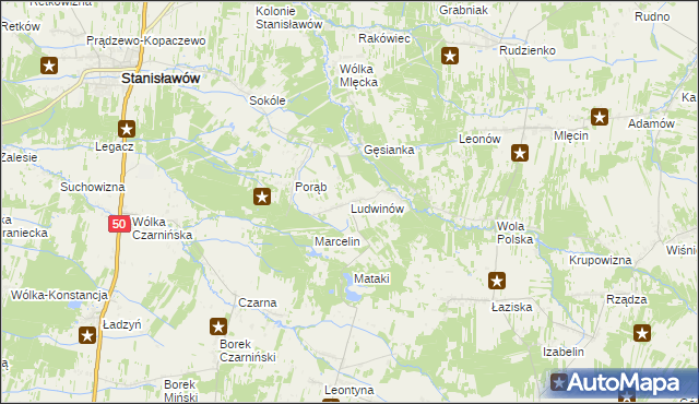 mapa Ludwinów gmina Jakubów, Ludwinów gmina Jakubów na mapie Targeo