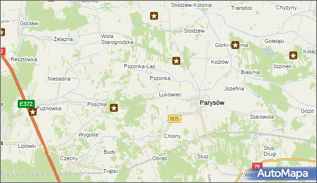 mapa Łukówiec gmina Parysów, Łukówiec gmina Parysów na mapie Targeo