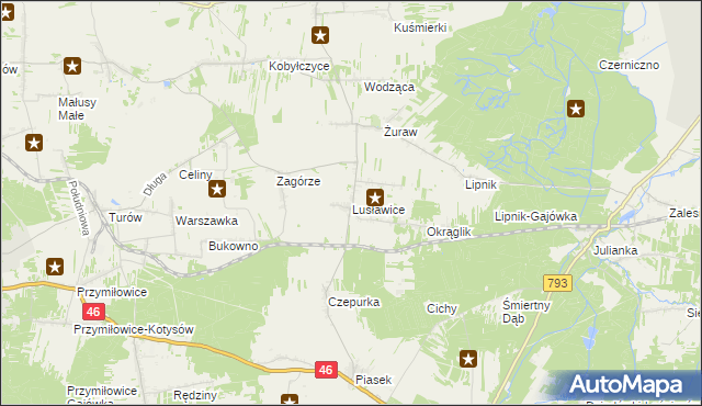 mapa Lusławice gmina Janów, Lusławice gmina Janów na mapie Targeo