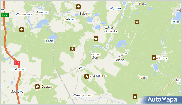 mapa Łyński Młyn, Łyński Młyn na mapie Targeo