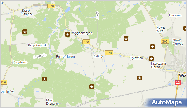 mapa Łysiny gmina Wschowa, Łysiny gmina Wschowa na mapie Targeo