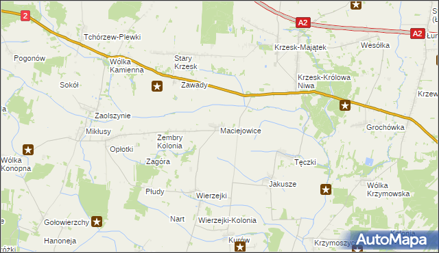 mapa Maciejowice gmina Zbuczyn, Maciejowice gmina Zbuczyn na mapie Targeo