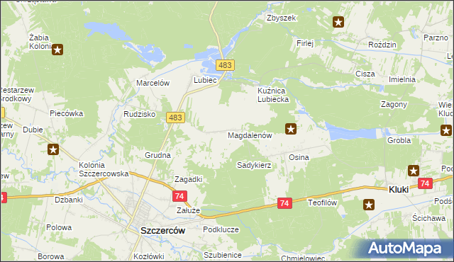 mapa Magdalenów gmina Szczerców, Magdalenów gmina Szczerców na mapie Targeo