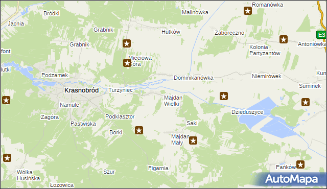 mapa Majdan Wielki gmina Krasnobród, Majdan Wielki gmina Krasnobród na mapie Targeo