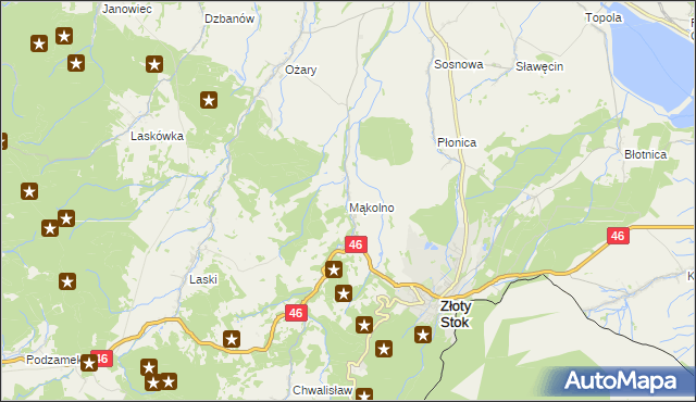 mapa Mąkolno gmina Złoty Stok, Mąkolno gmina Złoty Stok na mapie Targeo