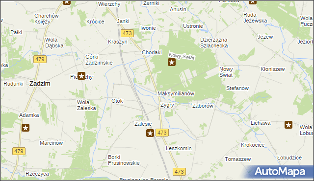 mapa Maksymilianów gmina Zadzim, Maksymilianów gmina Zadzim na mapie Targeo