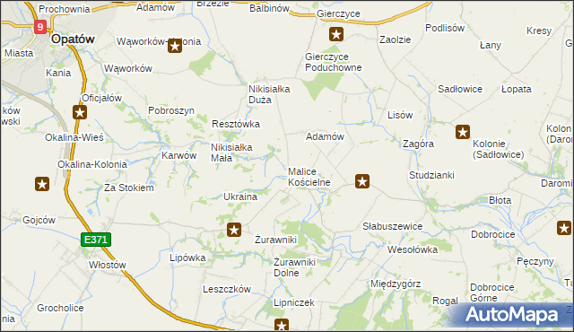 mapa Malice Kościelne, Malice Kościelne na mapie Targeo