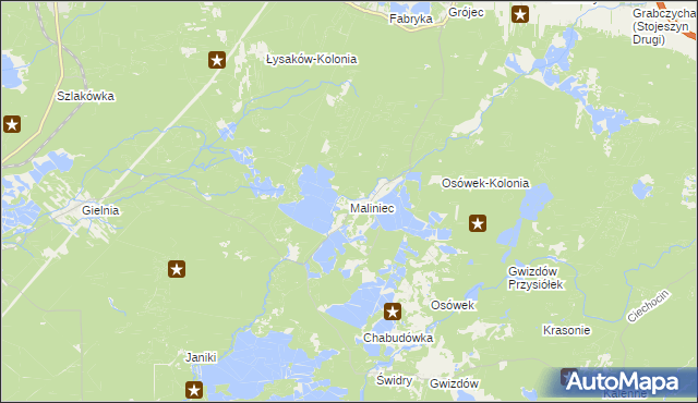 mapa Maliniec gmina Potok Wielki, Maliniec gmina Potok Wielki na mapie Targeo