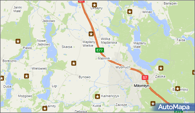 mapa Malinnik, Malinnik na mapie Targeo