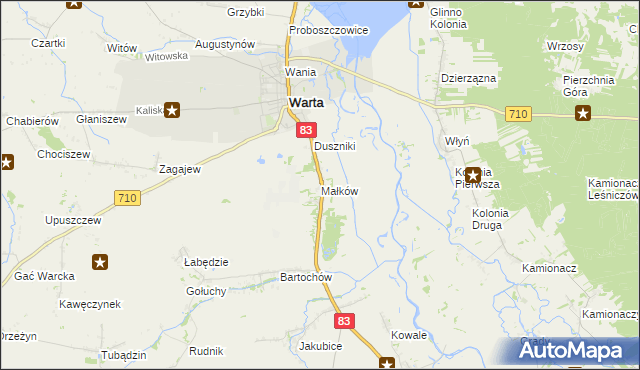 mapa Małków gmina Warta, Małków gmina Warta na mapie Targeo