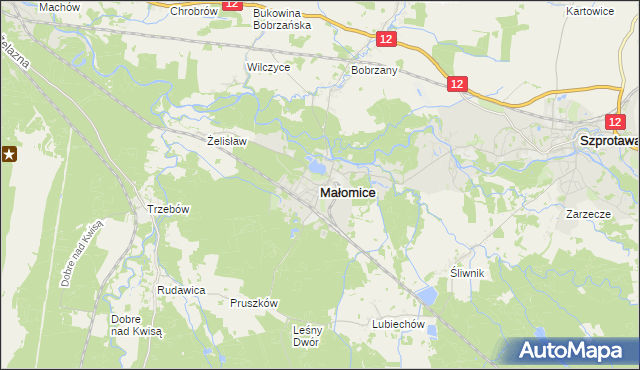 mapa Małomice, Małomice na mapie Targeo