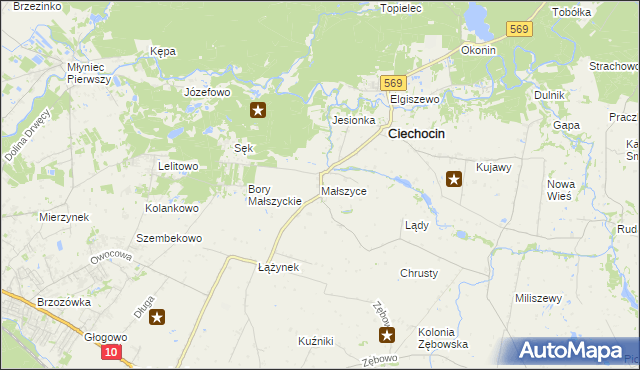 mapa Małszyce gmina Ciechocin, Małszyce gmina Ciechocin na mapie Targeo