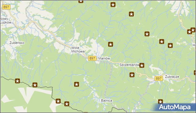 mapa Maniów gmina Komańcza, Maniów gmina Komańcza na mapie Targeo