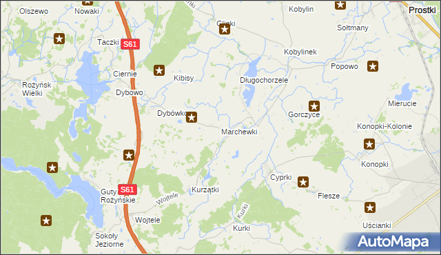 mapa Marchewki gmina Prostki, Marchewki gmina Prostki na mapie Targeo