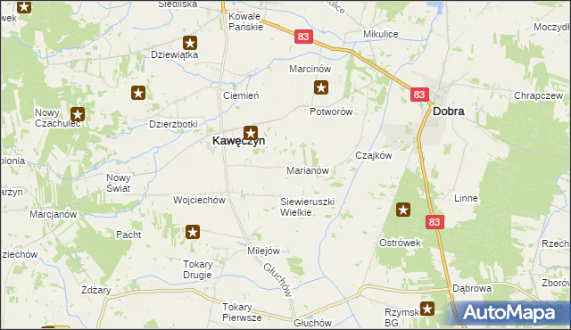 mapa Marianów gmina Kawęczyn, Marianów gmina Kawęczyn na mapie Targeo