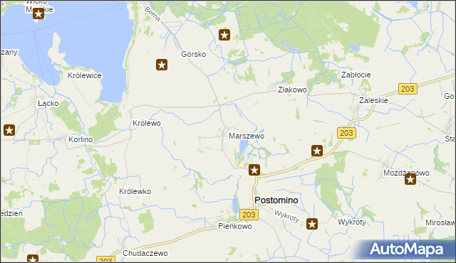 mapa Marszewo gmina Postomino, Marszewo gmina Postomino na mapie Targeo